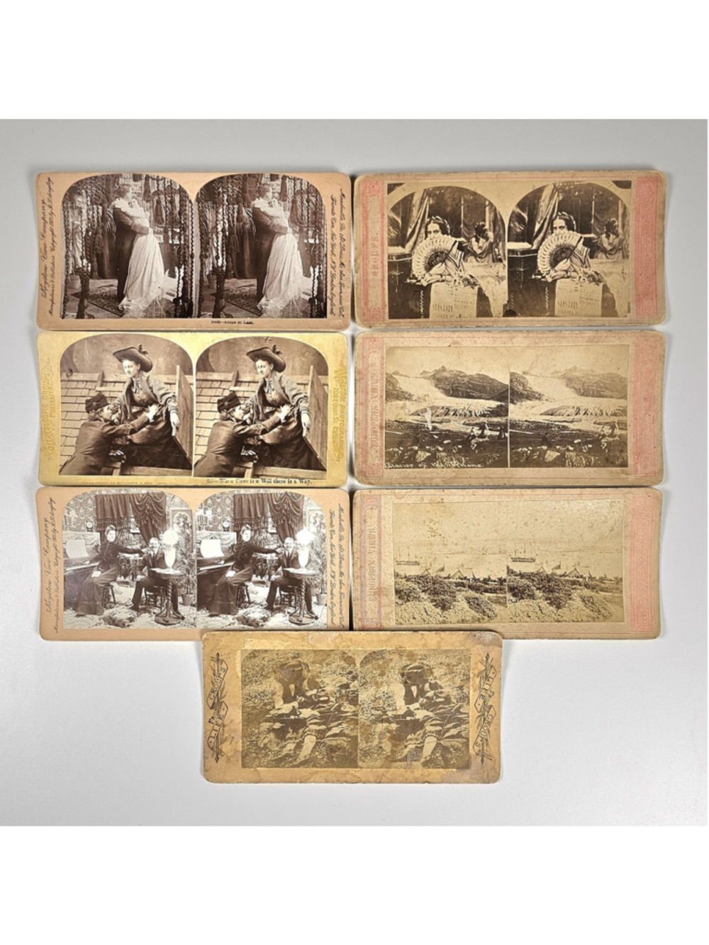 Lot of 7 Antique Stereoview Cards Vintage 1900s Keystone View Co Comic & Travel